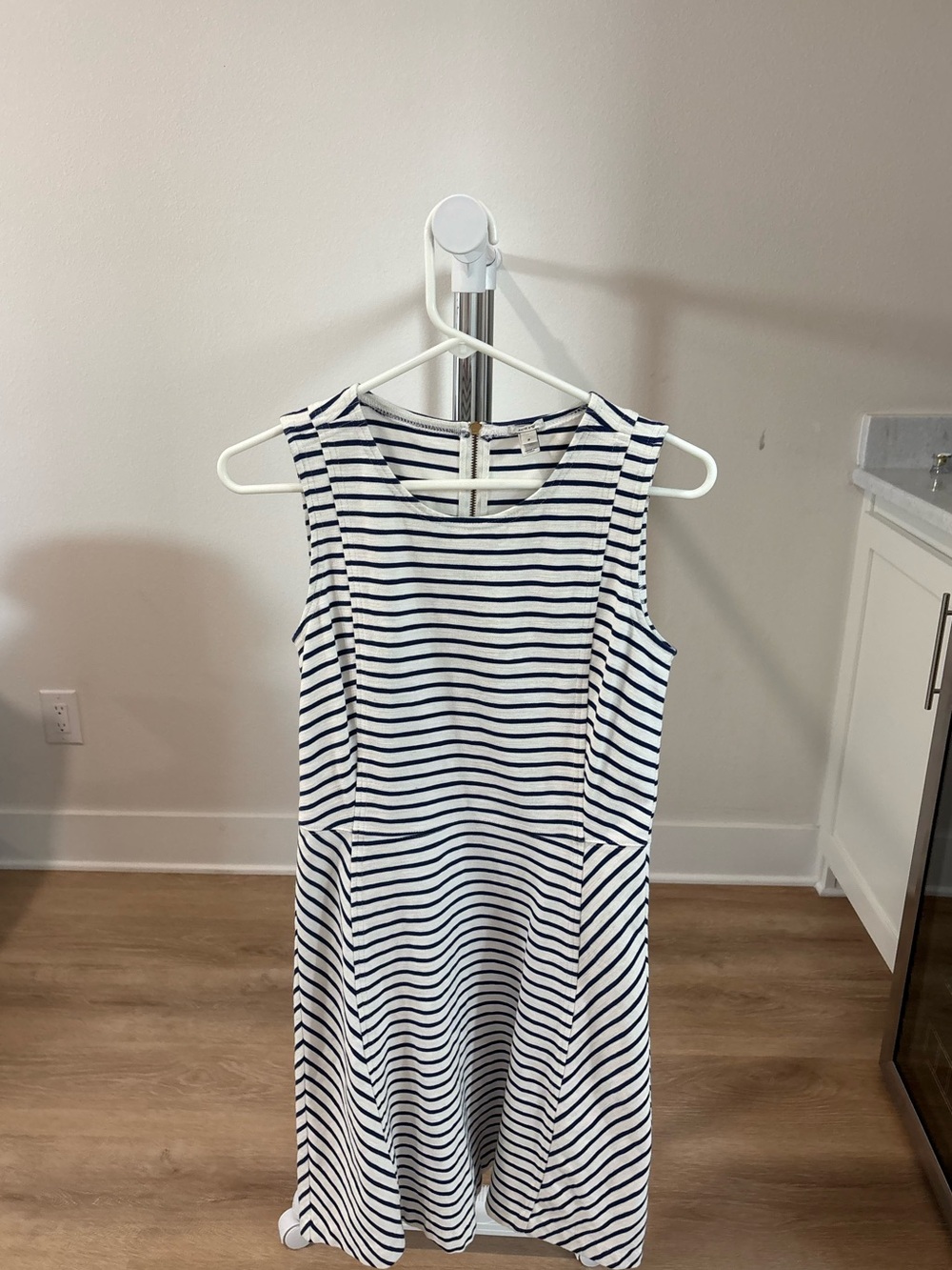J. Crew Navy & White Striped Sleeveless Midi Dress